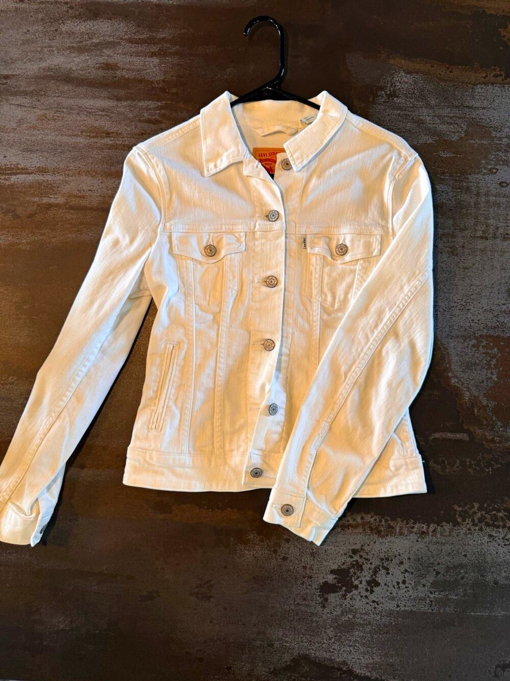 Levi's Women's White Denim Jacket Size S Button Front Pockets Long Sleeve